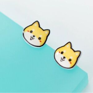 Silver Cute Yellow Kitty Stud Earrings - SS062